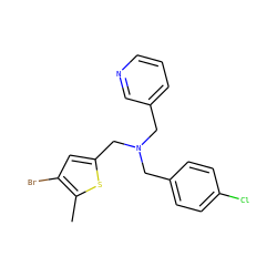 Cc1sc(CN(Cc2ccc(Cl)cc2)Cc2cccnc2)cc1Br ZINC000096270201