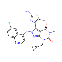Cc1sc(N)nc1-c1c2c(=O)n(C)c(=O)n(CC3CC3)c2nn1Cc1ccnc2ccc(Cl)cc12 ZINC000084690660