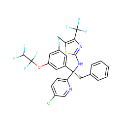 Cc1sc(N[C@](Cc2ccccc2)(c2cc(F)cc(OC(F)(F)C(F)F)c2)c2ccc(Cl)cn2)nc1C(F)(F)F ZINC000103261156