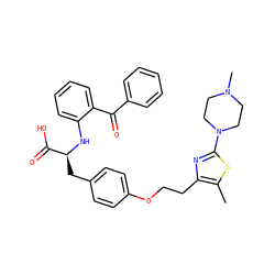 Cc1sc(N2CCN(C)CC2)nc1CCOc1ccc(C[C@H](Nc2ccccc2C(=O)c2ccccc2)C(=O)O)cc1 ZINC000012358092