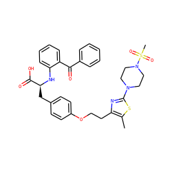 Cc1sc(N2CCN(S(C)(=O)=O)CC2)nc1CCOc1ccc(C[C@H](Nc2ccccc2C(=O)c2ccccc2)C(=O)O)cc1 ZINC000027557389