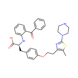 Cc1sc(N2CCNCC2)nc1CCOc1ccc(C[C@H](Nc2ccccc2C(=O)c2ccccc2)C(=O)O)cc1 ZINC000012358091