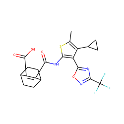 Cc1sc(NC(=O)C2=C(C(=O)O)C3CCC2CC3)c(-c2nc(C(F)(F)F)no2)c1C1CC1 ZINC000147015785