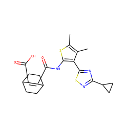 Cc1sc(NC(=O)C2=C(C(=O)O)C3CCC2CC3)c(-c2nc(C3CC3)ns2)c1C ZINC000147039926