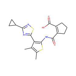 Cc1sc(NC(=O)C2=C(C(=O)O)CCC2)c(-c2nc(C3CC3)ns2)c1C ZINC000147061147