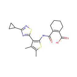 Cc1sc(NC(=O)C2=C(C(=O)O)CCCC2)c(-c2nc(C3CC3)ns2)c1C ZINC000147032916