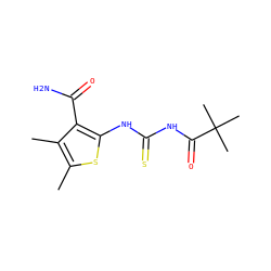 Cc1sc(NC(=S)NC(=O)C(C)(C)C)c(C(N)=O)c1C ZINC000004820439