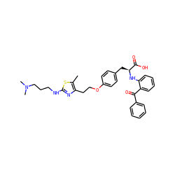 Cc1sc(NCCCN(C)C)nc1CCOc1ccc(C[C@H](Nc2ccccc2C(=O)c2ccccc2)C(=O)O)cc1 ZINC000012358087