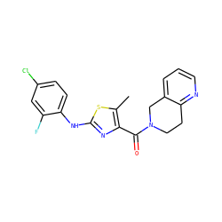 Cc1sc(Nc2ccc(Cl)cc2F)nc1C(=O)N1CCc2ncccc2C1 ZINC000096283018