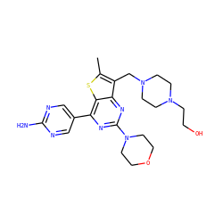 Cc1sc2c(-c3cnc(N)nc3)nc(N3CCOCC3)nc2c1CN1CCN(CCO)CC1 ZINC000205719361
