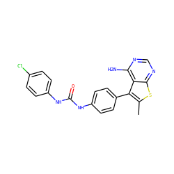Cc1sc2ncnc(N)c2c1-c1ccc(NC(=O)Nc2ccc(Cl)cc2)cc1 ZINC000013673635