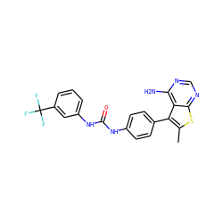 Cc1sc2ncnc(N)c2c1-c1ccc(NC(=O)Nc2cccc(C(F)(F)F)c2)cc1 ZINC000013673639