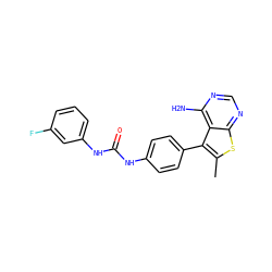 Cc1sc2ncnc(N)c2c1-c1ccc(NC(=O)Nc2cccc(F)c2)cc1 ZINC000013673627