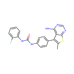 Cc1sc2ncnc(N)c2c1-c1ccc(NC(=O)Nc2ccccc2F)cc1 ZINC000013673625