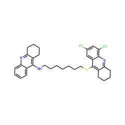 Clc1cc(Cl)c2nc3c(c(SCCCCCCCNc4c5c(nc6ccccc46)CCCC5)c2c1)CCCC3 ZINC000029479658