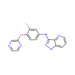 Clc1cc(Nc2n[nH]c3cccnc23)ccc1Oc1cnccn1 ZINC000166879030