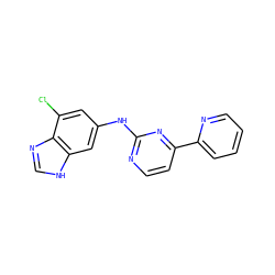 Clc1cc(Nc2nccc(-c3ccccn3)n2)cc2[nH]cnc12 ZINC000203929667