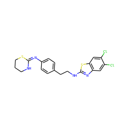 Clc1cc2nc(NCCc3ccc(/N=C4\NCCCS4)cc3)sc2cc1Cl ZINC000049049829
