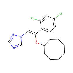 Clc1ccc(/C(=C/n2cncn2)OC2CCCCCCC2)c(Cl)c1 ZINC000026274711