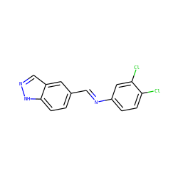 Clc1ccc(/N=C/c2ccc3[nH]ncc3c2)cc1Cl ZINC000144974291