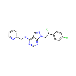 Clc1ccc([C@@H](Cl)Cn2ncc3c(NCc4ccccn4)ncnc32)cc1 ZINC000071297051