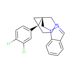 Clc1ccc([C@]23CCNC[C@@]2(Cn2ncc4ccccc42)C3)cc1Cl ZINC000072116471