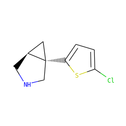 Clc1ccc([C@]23CNC[C@H]2C3)s1 ZINC000040845293