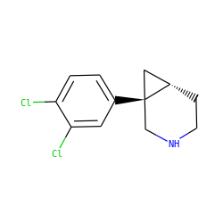 Clc1ccc([C@]23CNCC[C@H]2C3)cc1Cl ZINC000053229647