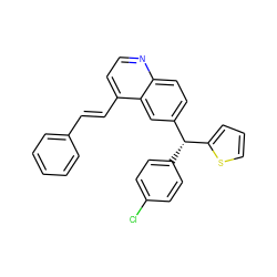 Clc1ccc([C@H](c2ccc3nccc(/C=C/c4ccccc4)c3c2)c2cccs2)cc1 ZINC001772640373