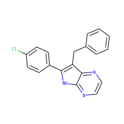 Clc1ccc(-c2[nH]c3nccnc3c2Cc2ccccc2)cc1 ZINC000013492972