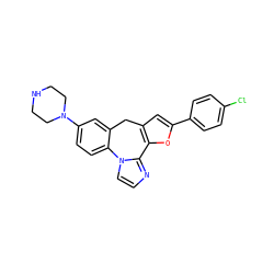 Clc1ccc(-c2cc3c(o2)-c2nccn2-c2ccc(N4CCNCC4)cc2C3)cc1 ZINC000082158227