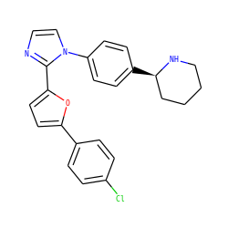 Clc1ccc(-c2ccc(-c3nccn3-c3ccc([C@@H]4CCCCN4)cc3)o2)cc1 ZINC000299823898
