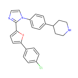 Clc1ccc(-c2ccc(-c3nccn3-c3ccc(C4CCNCC4)cc3)o2)cc1 ZINC000299827308