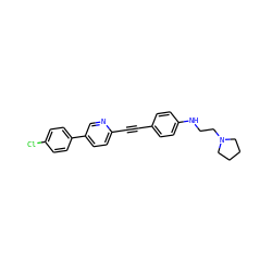 Clc1ccc(-c2ccc(C#Cc3ccc(NCCN4CCCC4)cc3)nc2)cc1 ZINC000118637677