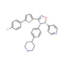 Clc1ccc(-c2ccc(C3=NO[C@H](c4ccncc4)N3c3ccc(C4CCNCC4)cc3)o2)cc1 ZINC000084653925