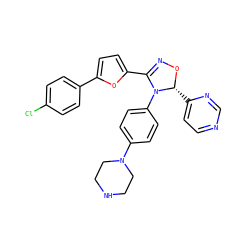 Clc1ccc(-c2ccc(C3=NO[C@H](c4ccncn4)N3c3ccc(N4CCNCC4)cc3)o2)cc1 ZINC000084668599