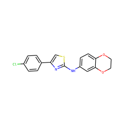 Clc1ccc(-c2csc(Nc3ccc4c(c3)OCCO4)n2)cc1 ZINC000058391771