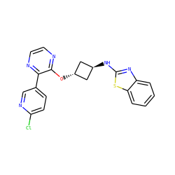 Clc1ccc(-c2nccnc2O[C@H]2C[C@H](Nc3nc4ccccc4s3)C2)cn1 ZINC000145906056