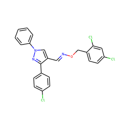 Clc1ccc(-c2nn(-c3ccccc3)cc2/C=N/OCc2ccc(Cl)cc2Cl)cc1 ZINC000653688011
