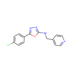 Clc1ccc(-c2nnc(NCc3ccncc3)o2)cc1 ZINC000653714832