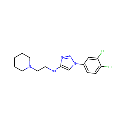 Clc1ccc(-n2cc(NCCN3CCCCC3)nn2)cc1Cl ZINC000209444349