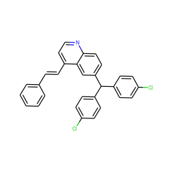 Clc1ccc(C(c2ccc(Cl)cc2)c2ccc3nccc(/C=C/c4ccccc4)c3c2)cc1 ZINC001772617615