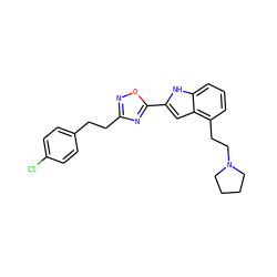 Clc1ccc(CCc2noc(-c3cc4c(CCN5CCCC5)cccc4[nH]3)n2)cc1 ZINC000036311423