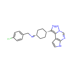 Clc1ccc(CN[C@H]2CC[C@@H](c3nnn4cnc5[nH]ccc5c34)CC2)cc1 ZINC001772576319