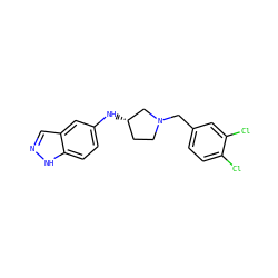 Clc1ccc(CN2CC[C@H](Nc3ccc4[nH]ncc4c3)C2)cc1Cl ZINC000114336864