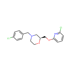 Clc1ccc(CN2CCO[C@H](COc3cccc(Cl)n3)C2)cc1 ZINC000653721425