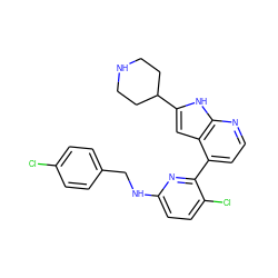 Clc1ccc(CNc2ccc(Cl)c(-c3ccnc4[nH]c(C5CCNCC5)cc34)n2)cc1 ZINC000220427761