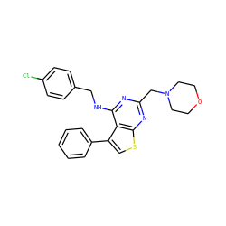 Clc1ccc(CNc2nc(CN3CCOCC3)nc3scc(-c4ccccc4)c23)cc1 ZINC000025392293