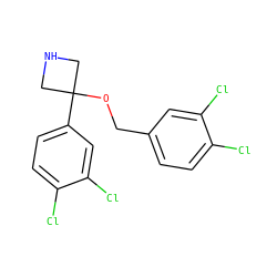 Clc1ccc(COC2(c3ccc(Cl)c(Cl)c3)CNC2)cc1Cl ZINC000096924126