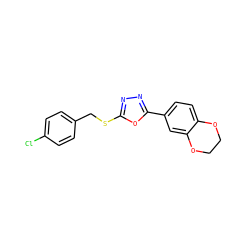 Clc1ccc(CSc2nnc(-c3ccc4c(c3)OCCO4)o2)cc1 ZINC000073170182